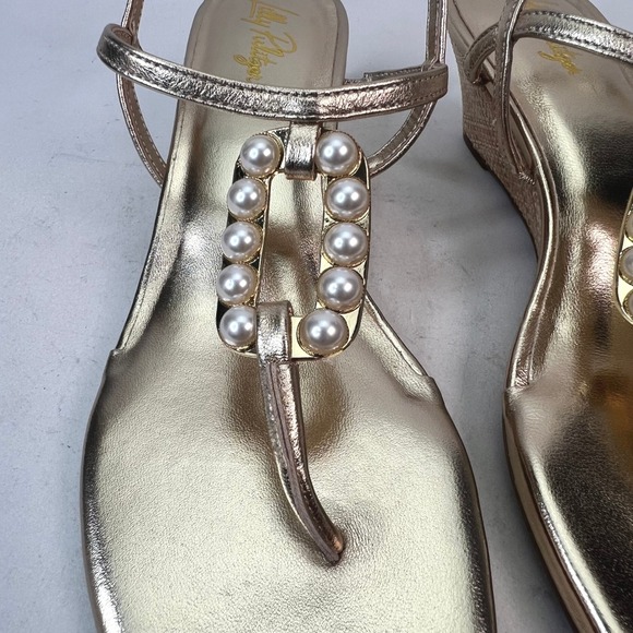 Lilly Pulitzer Good As Gold Pearl Wedge Sandals Metallic Gold Size 10M - Picture 5 of 7